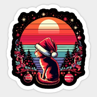 Meowy Christmas Retro cat vintage sunset Sticker